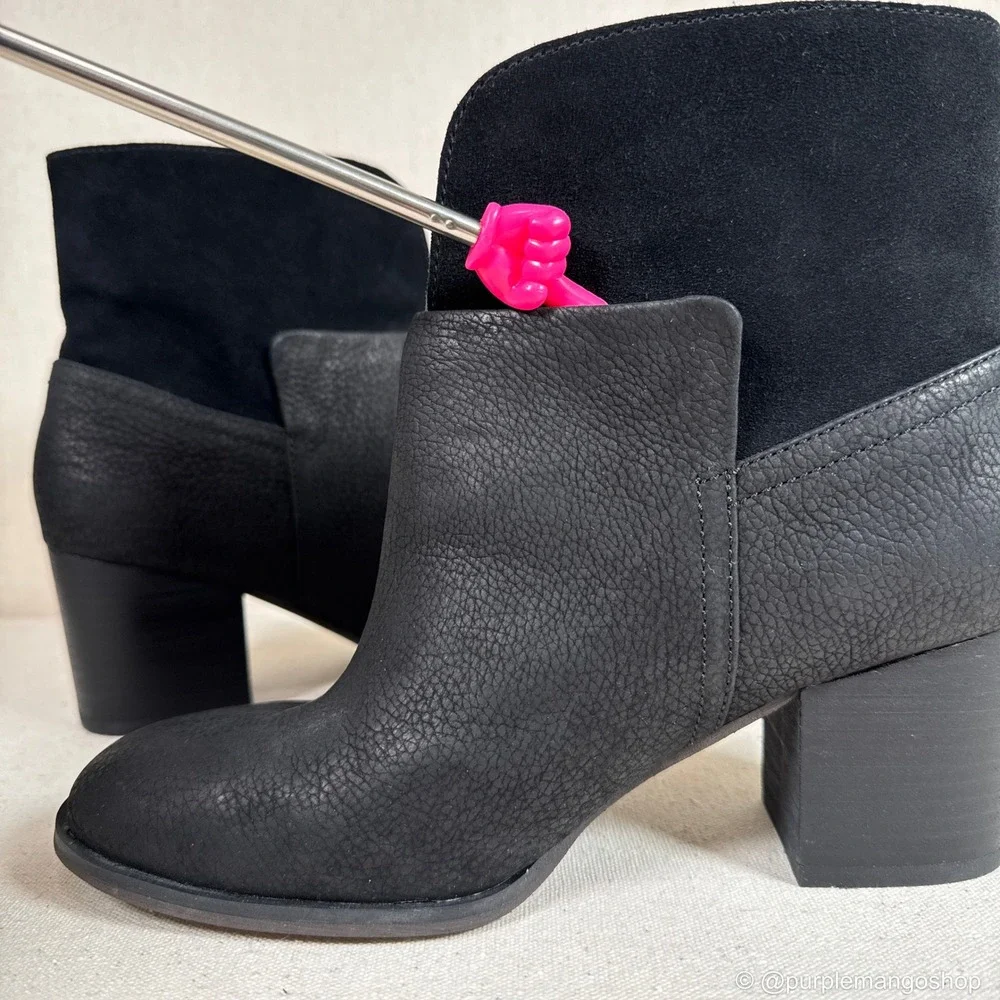 NWOT NINE WEST Dale Block Heel Nubuck Leather Ankle Boots | Black | Women's 7.5‎